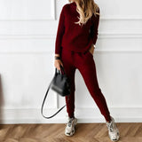 2-Piece Knitted Cross Striped Turtleneck and Sweatpants Set