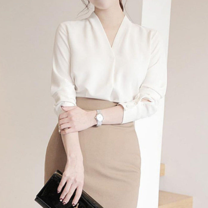 Long Sleeve Chiffon Blouse White