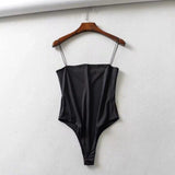 Double Layer Spagehtti Strap Bodysuit Black