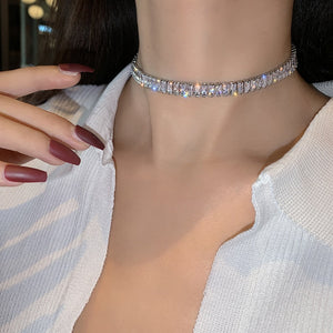 Baguette Diamond Choker Silver