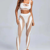 Sheer Mesh See Through Bodycon Leggings Matching Set White