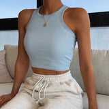 Basic Ribbed Tank Top Blue