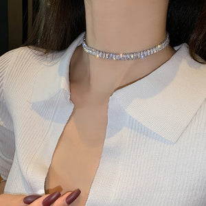 Baguette Diamond Choker Silver