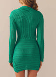 Hollow Out Long Sleeve Knitted Mini Dress Green