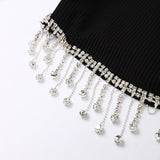 Rhinestone Tassel Loose Crop Sweater Black