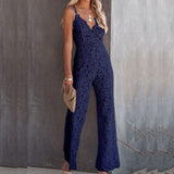 Lace Double Strap Jumpsuit Blue