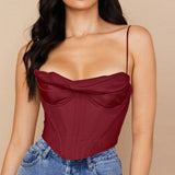 Satin Corset Crop Top Burgundy (No Rhinestones)