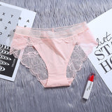 Seamless Mid-Waist Ice Silk Lace Panties Pink