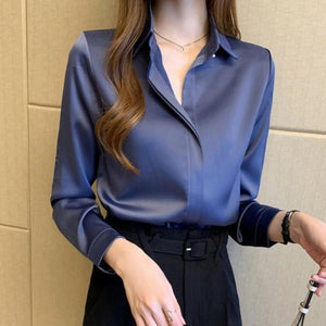 Satin Silk Blouse Top Blue