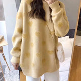 Soft Knitted Heart Print Sweater Yellow