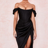 Sleeveless Satin Corset Mini Dress Black