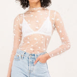 Mesh Layer Blouse Top White Star