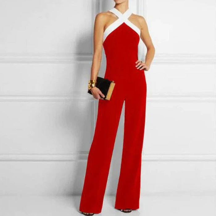 Elegant Halter Neck Jumpsuit Red