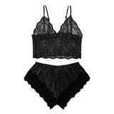 2-Piece Bralette Shorts Sleepwear Set Black/Black