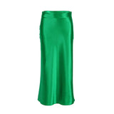 Solid Satin Midi Skirt Green